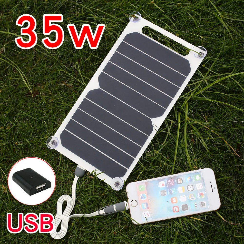 35W Waterproof Solar Panel with USB – Portable Charger for Outdoor Hiking, Camping, and Mobile Devices (6.8V)