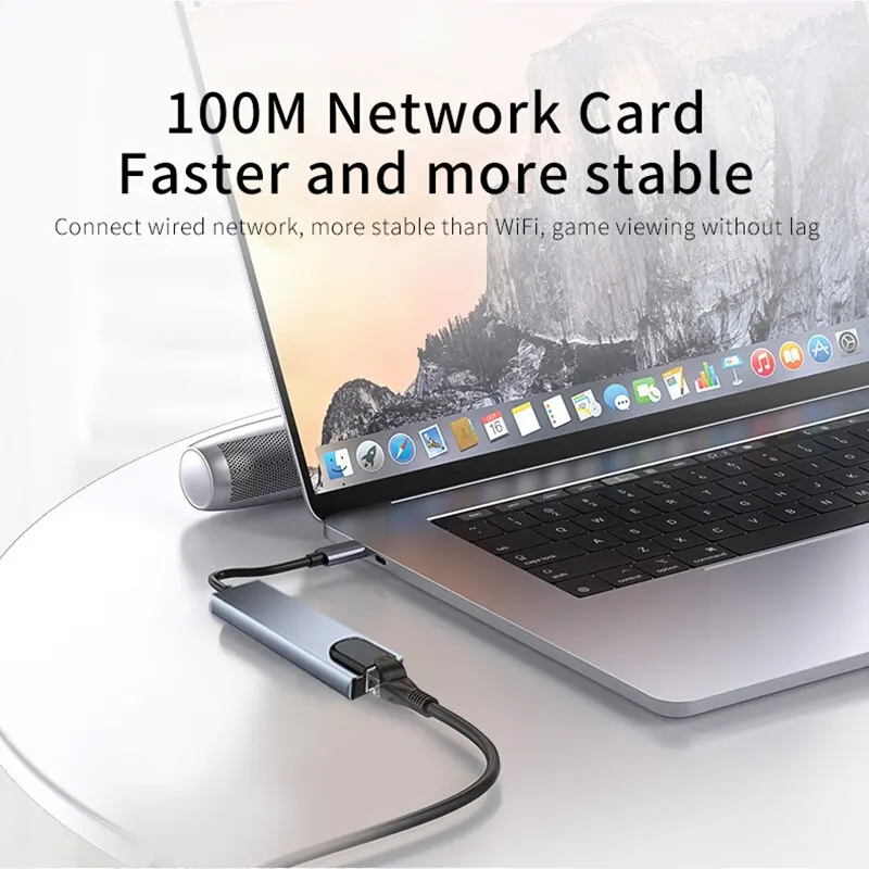 8-in-1 USB-C Hub – 4K HDMI, RJ45, SD/TF, PD Fast Charging for MacBook & Laptops