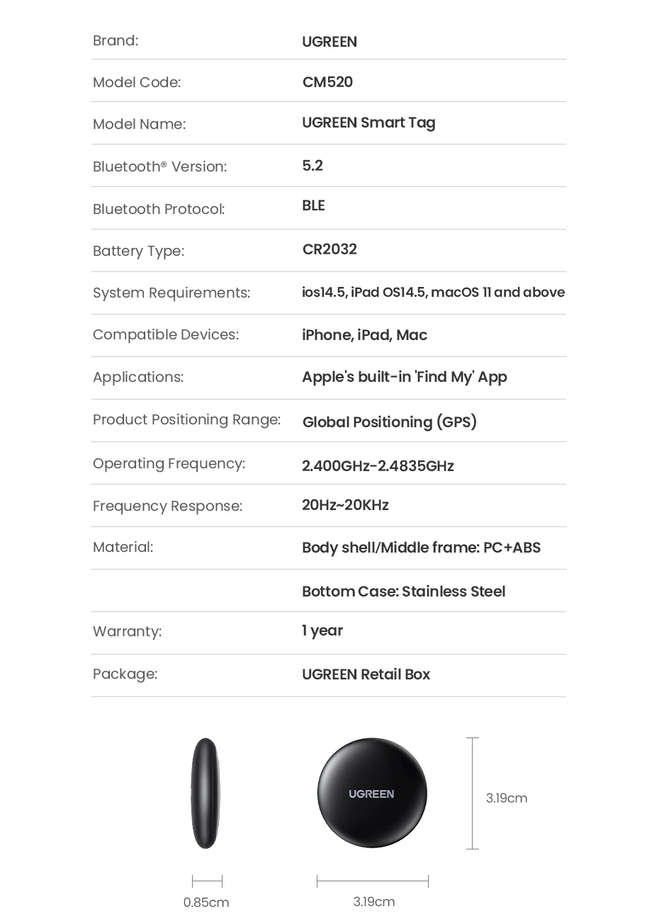 UGREEN SmartTrack Link – Apple Find My Bluetooth Tracker for Keys & Luggage