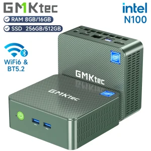 GMKtec mini PC with Intel N100, WiFi 6, SSD.