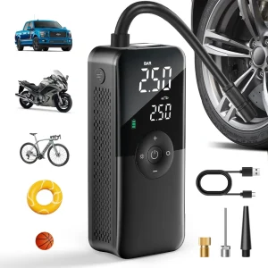 Digital air pump, inflates tires, bikes, sports balls.