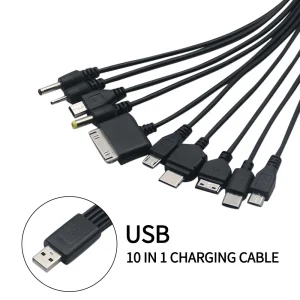 Multiple charging cables with different connectors.