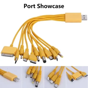 Yellow multi-port charging cable variety
